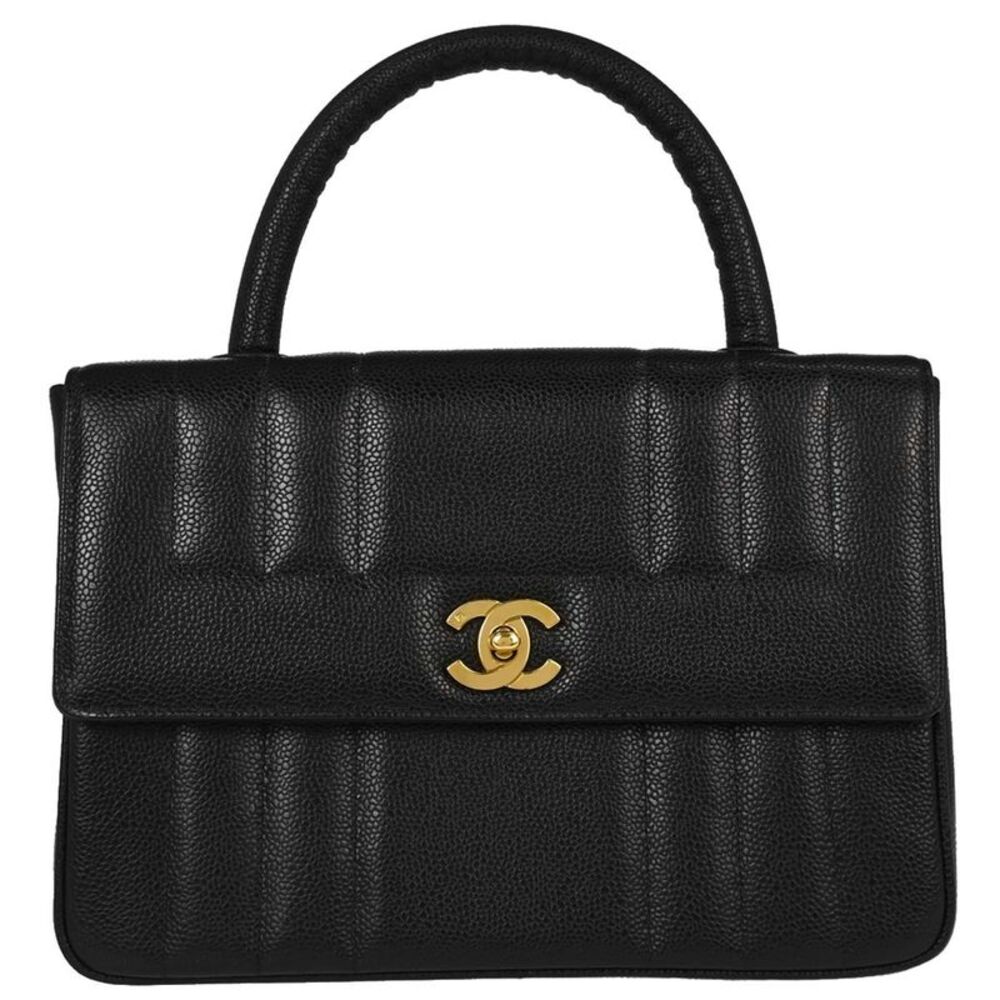 Chanel Vintage Top Handle Vertical Quilt Caviar Black Leather Handbag